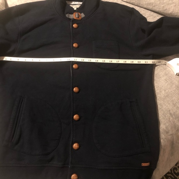 Ted Baker Navy Blue Cotton Sweater Jacket w/ Leather Buttons - Picture 6 of 9